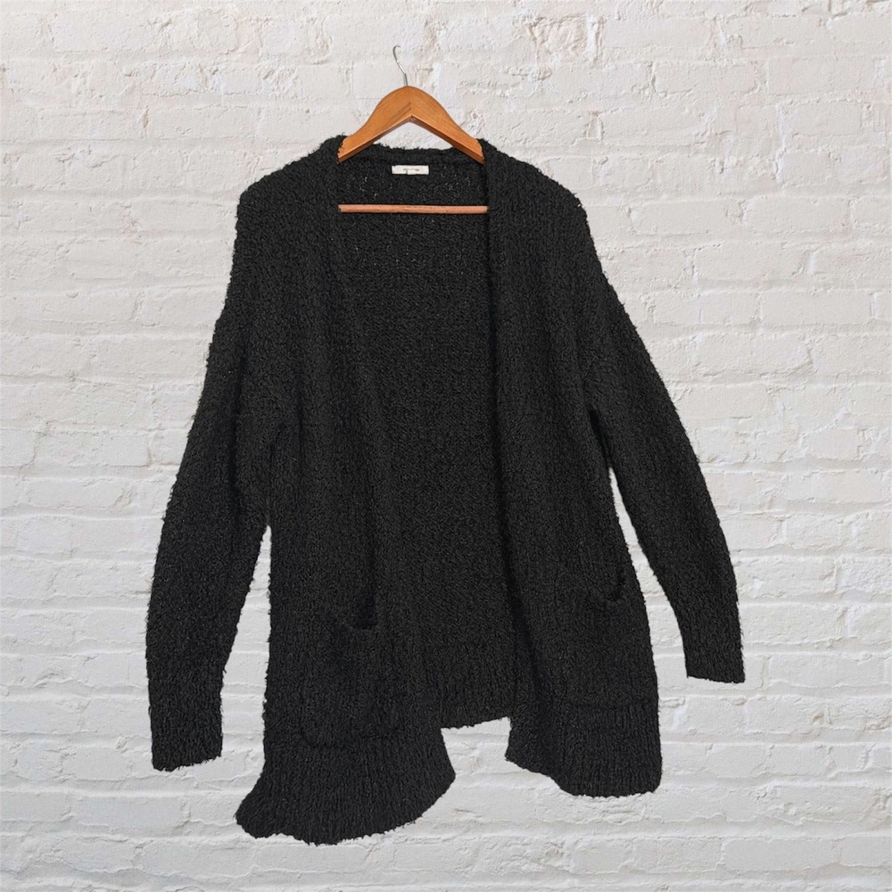 Maurices Womens Black Popcorn Knit Open Front Cardigan Sweater Pockets XL